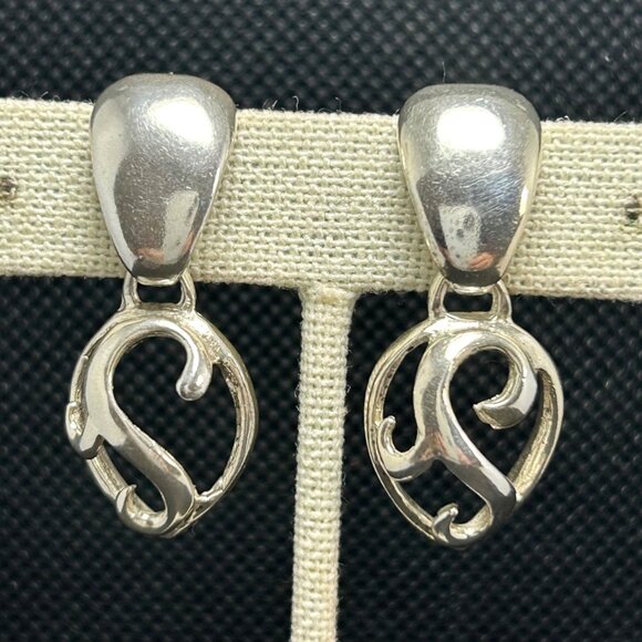 Sterling Silver 925 Door Knocker Scroll Drop Shaped Bold Dangle Earrings 1.5" L - Picture 3 of 9